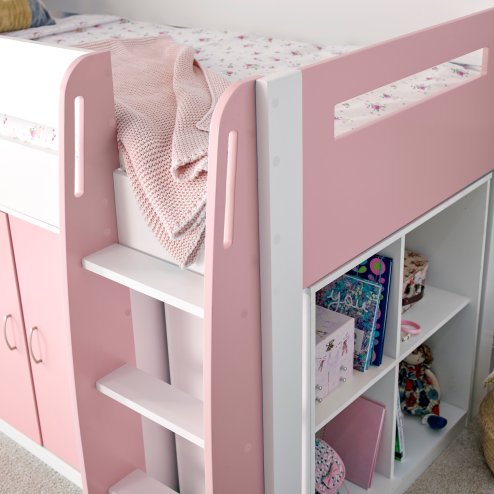 Lacy Pink Storage Mid Sleeper Bed