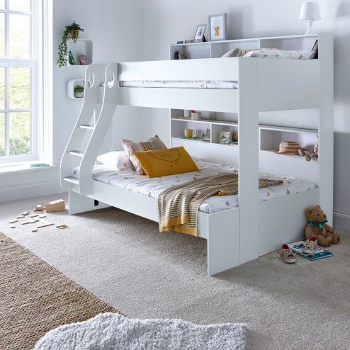 Oliver White Triple Sleeper Storage Bunk Bed With Drawer Option