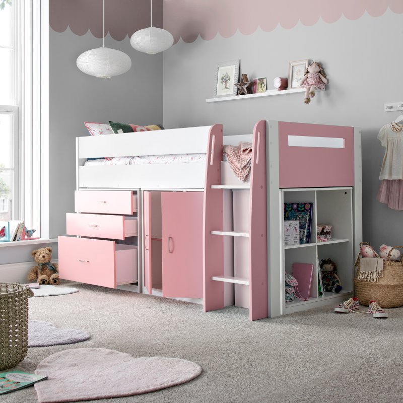Lacy Pink Storage Mid Sleeper Bed