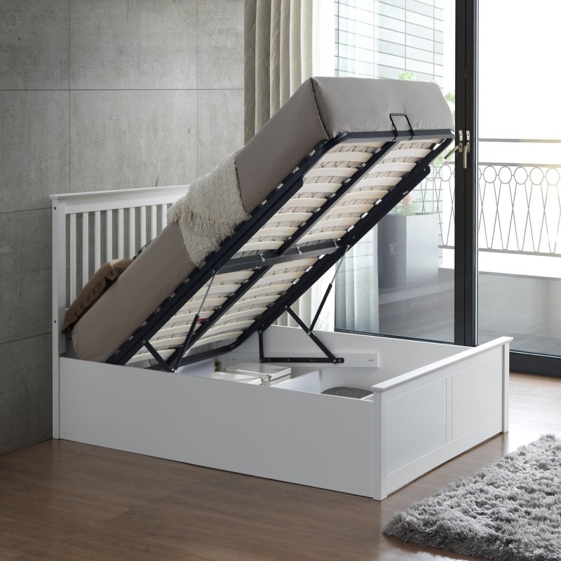 Malmo White Wooden Ottoman Storage Bed Double