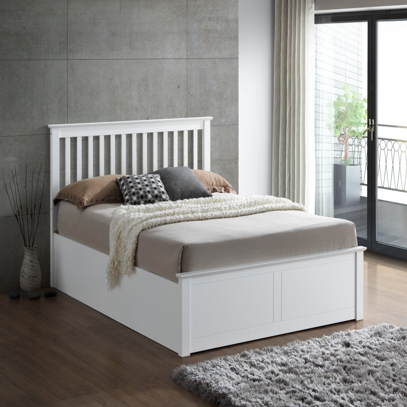 Malmo White Wooden Ottoman Storage Bed Double