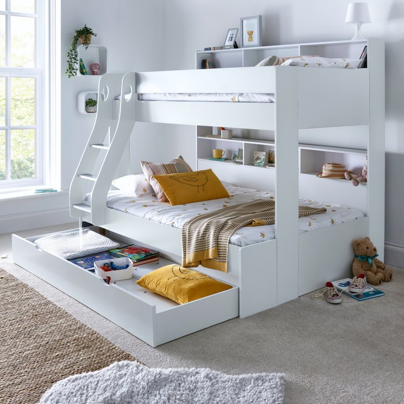 Oliver White Triple Sleeper Storage Bunk Bed With Drawer Option