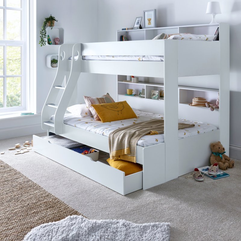 Oliver White Triple Sleeper Storage Bunk Bed With Drawer Option